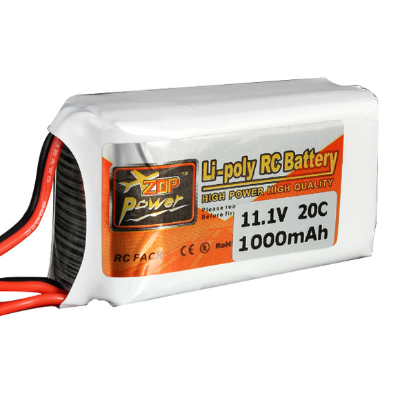 ZOP Power 11.1V 1000MAH 20C 3S Lipo Battery JST Plug