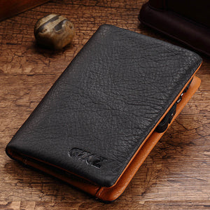 Men Vintage Genuine Leather Removable Zipper Pocket Trifold Wallet Long Wallet