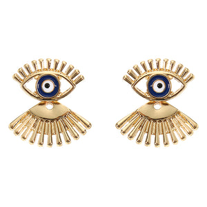 Trendy Statement Eye Eyelash Ear Stud Earrings Silver Rose Gold Plated