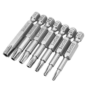 Broppe 7Pcs 50mm Length Star Magnetic Screwdriver Bits T10-T40 1/4 Hex Shank Screwdriver Set