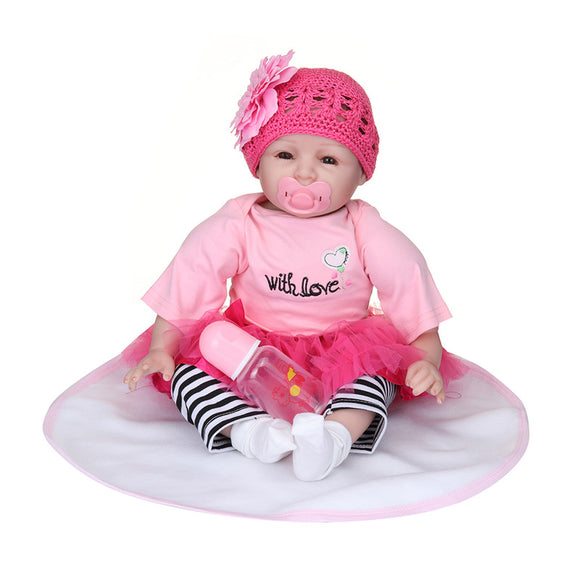 Silicone 22inch Reborn Baby Dolls Girl Lifelike Baby Newborn Doll Handmade Gift  Action Figure