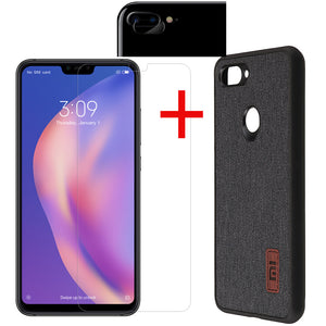 Bakeey Fabric Splice Protective Case+Tempered Glass Screen Protector +Lens Protector For Xiaomi Mi8 Lite