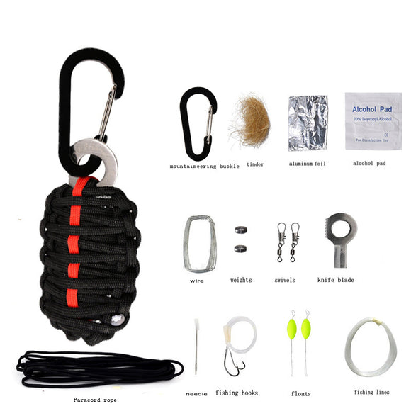 EDC Outdoor Multipurpose Survival Tool Paracord Rescue Cord Fishing Tools Carabiner for Camp Hike