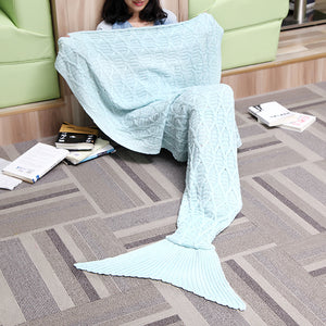 187x90cm Yarn Knitted Mermaid Tail Blanket Multicolor Handmade Crochet Throw Super Soft Sofa Bed Mat