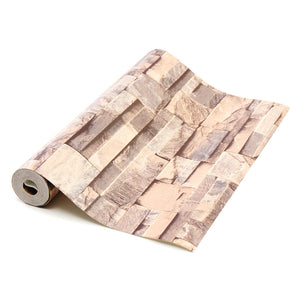 10mx0.53m 3D Realistic Retro Stacked Brick Stone Vinyl Background Wall Paper Brown