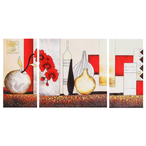 3PCS Red Vase Modern Unframed Canvas Painting Decorative Wall Picture Home Decor