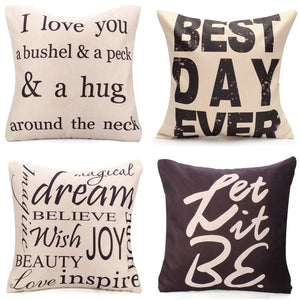 Square English Letter Cotton Linen Pillow Case Throw Cushion Cover Home Decor