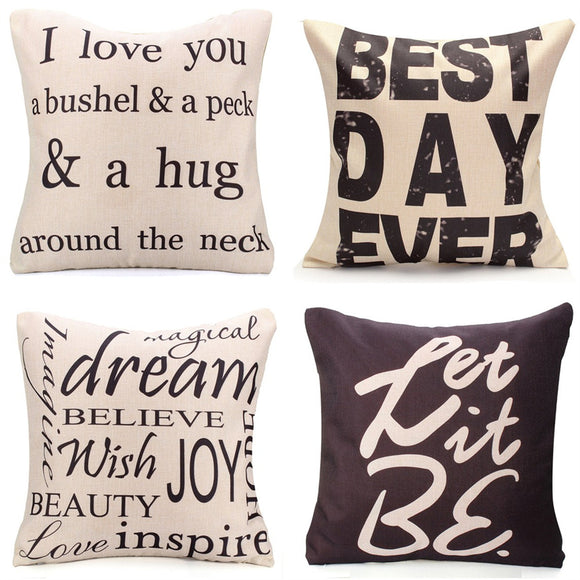 Square English Letter Cotton Linen Pillow Case Throw Cushion Cover Home Decor