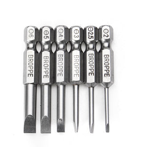 BROPPE 6Pcs 50mm Magnetic 2.0-6.0mm Flat Head Slotted Tip Screwdrivers Bits