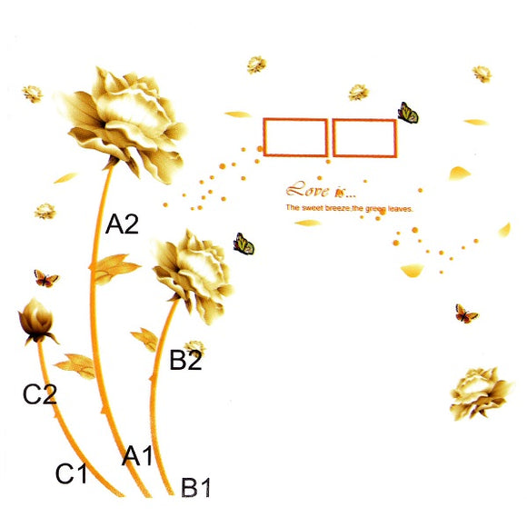 DIY Golden Flower Bedroom Living Room TV Background Waterproof Wall Stickers