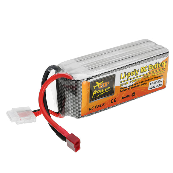 ZOP Power 14.8V 6300mAh 35C 4S Lipo Battery T Plug for RC Car RC Airplane