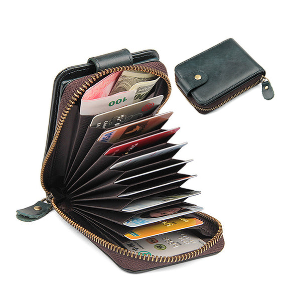 RFID Genuine Leather 9 Card Slot Wallet Vintage Soft Coin Purse
