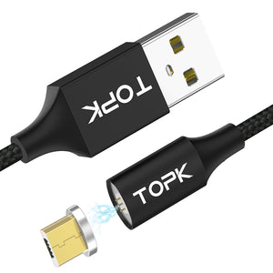 TOPK F-Mini2 2.4A Micro USB LED Magnetic Braided Fast Charging Data Cable 1M for Smart Phone