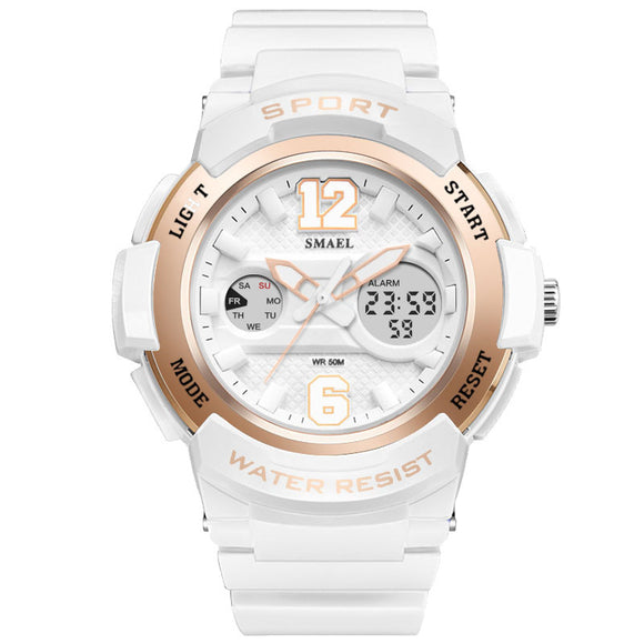 SMAEL 1632 Waterproof Light Shock Female Watch Rose Gold White Digital Watch