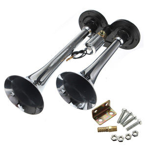 24V 135db Super Loud Dual Trumpet Air Horn For Truck Car Mega Train Chrome