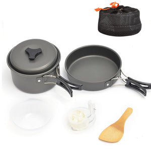 Outdoor 1-2 People 9 Pcs/set Picnic Bowl Non Stick Pot Pan Camping Cooking Cookware Tableware