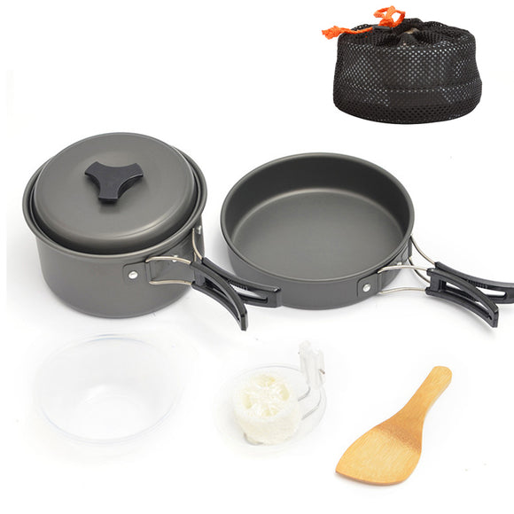 Outdoor 1-2 People 9 Pcs/set Picnic Bowl Non Stick Pot Pan Camping Cooking Cookware Tableware