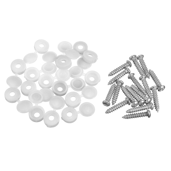 16Pcs Licence Number Plate Phillips Self Tapping Screw with Hinged White Cover Caps