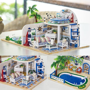 Hoomeda 1/24 DIY Wooden Summer Time With LED+Furniture Dollhouse