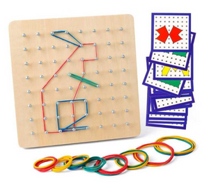 Wooden Montessori Nail Geoboard with Cards Math Learning Education Kids Toys