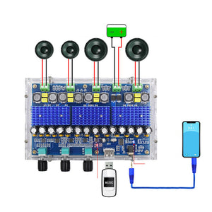 XH-A310 Bluetooth 5.0 TDA3116D2 Digital Amplifier Board Four-Channel Dual Bass Dual Stereo 2*50W+2*100W Audio Amplifiers with The Tuning