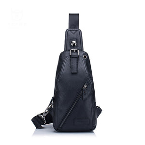 Bullcaptain Men Genuine Leather Minimalist Chest Bag Leisure Business Crossbody Bag Shoulder Bag