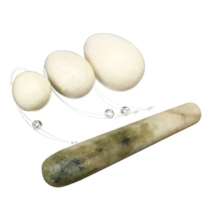 Jade Stone Egg Yoni Egg Massage Stone 3PCS Natural Chakra Healing Yoga Exercise Eggs To Train Pelvic Muscles Kegel Exercise Manual Massager