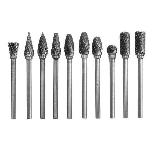 10pcs 3mm Shank Double Lines Tungsten Steel Carbide Burr Set 6mm Head Rotary Drill Bit