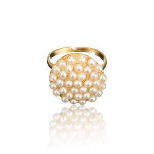 1PC Gold White Pearl Beads Alloy Finger Ring For Women Adjustable