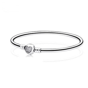 925 Silver Elegant Rhinestones Heart Shaped Bracelet Bangle For Women