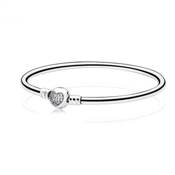 925 Silver Elegant Rhinestones Heart Shaped Bracelet Bangle For Women