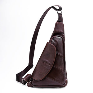 Men Genuine Leather Chest Pack Single Shoulder Strap Back Bag Sports Bag