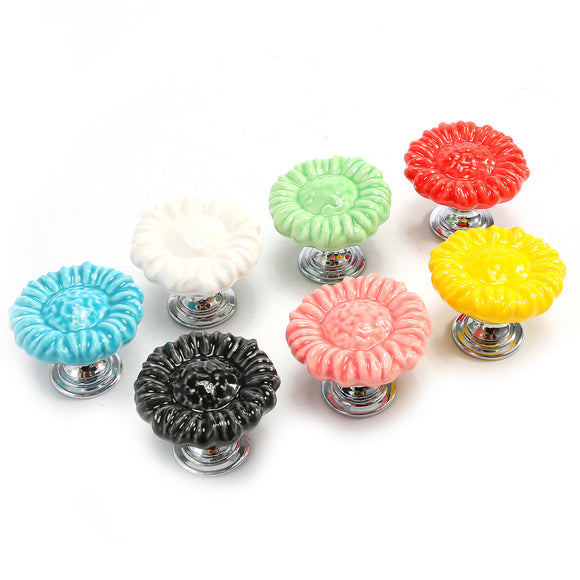 Flower Ceramic Furniture Knobs Drawer Cabinet Cupboard Pulls Handle for Kids Bedroom