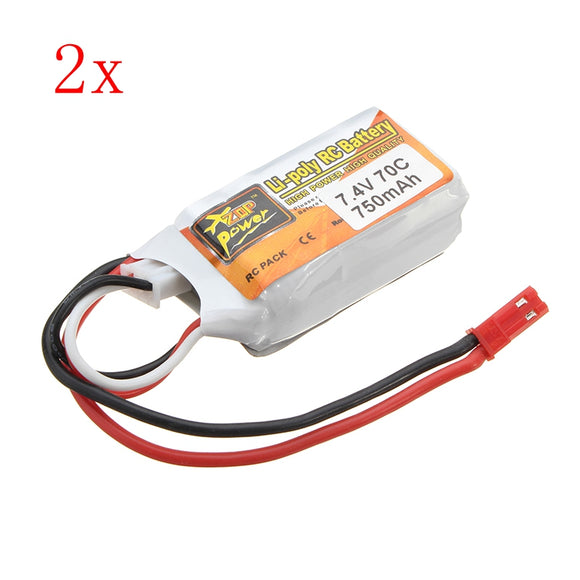 2PCS ZOP Power 7.4V 750mAh 70C 2S Lipo Battery JST Plug For RC Drone