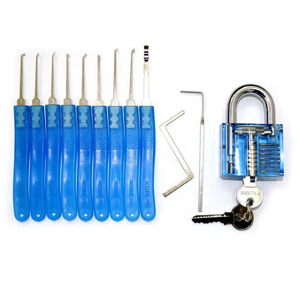 Blue Practice Padlock with 9pcs Unlocking Lock Pick Set Key Extractor Tool Lock Pick Tools