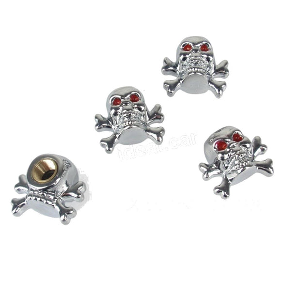 4 Pcs Creation Personality Silver Skull Shaped Tyre Valve Cap Universal Gas Nozzle Dust Cover