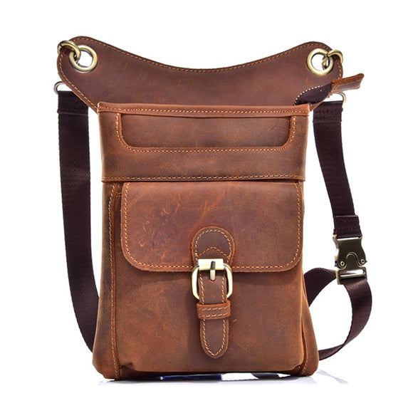 Vintage Multi-functional Genuine Leather 8 Inch Phone Bag Waist Bag Leg Bag Crossbody Bag For Men