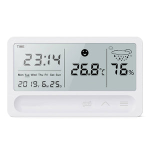 Multifunction Chargeable Thermometer Hygrometer Automatic Electronic Temperature Humidity Monitor Alarm Clock Large LCD Screen