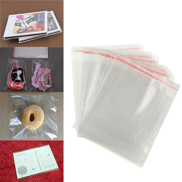 100pcs 1216cm Clear Cellophane Display Bags Self Adhesive Seal Plastic  For Card