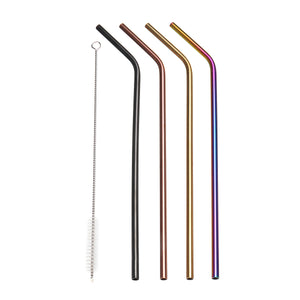 5Pcs Bent Colored Stainless Steel Metal Drinking Straw Set Reusable Straws With Cleaner Brush