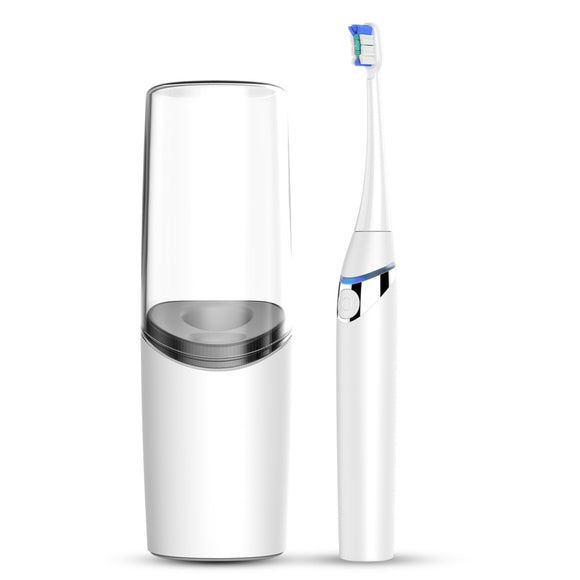 KCASA Sonic Electric Toothbrush Kit UV Sanitizer Dryer Rinse Cup Portable Adults White