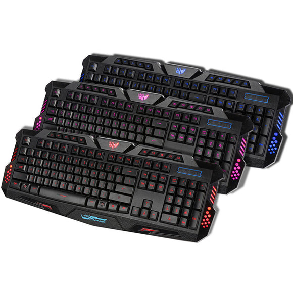 A877 English Version Wired 3 Color Adjustable Backlit Gaming Keyboard