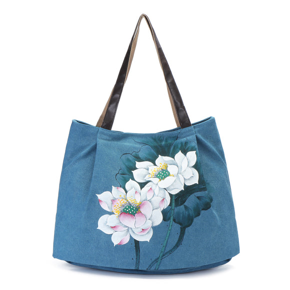 Brenice Women Hand Painted Floral Handbag Vintage Chinese Style Shopping Bag Shoulder Bag