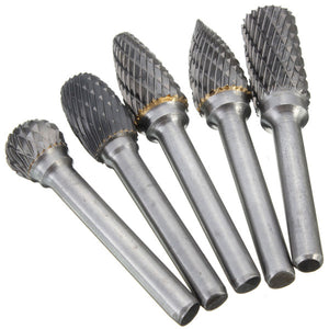 5pcs 6mm Shank Tungsten Carbide Burr 8/12mm Head Rotary Cutter files Set