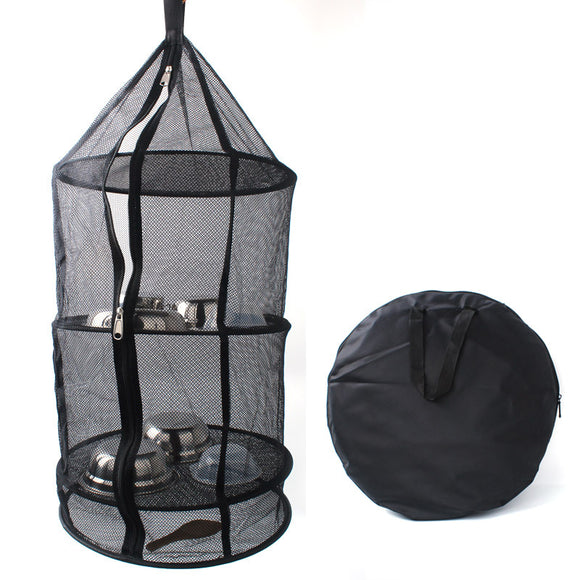 KCASA KC-FS05 4 Layers Drying Rack Hanging Dry Net Foldable Round Black Kitchen Mesh Storage Basket