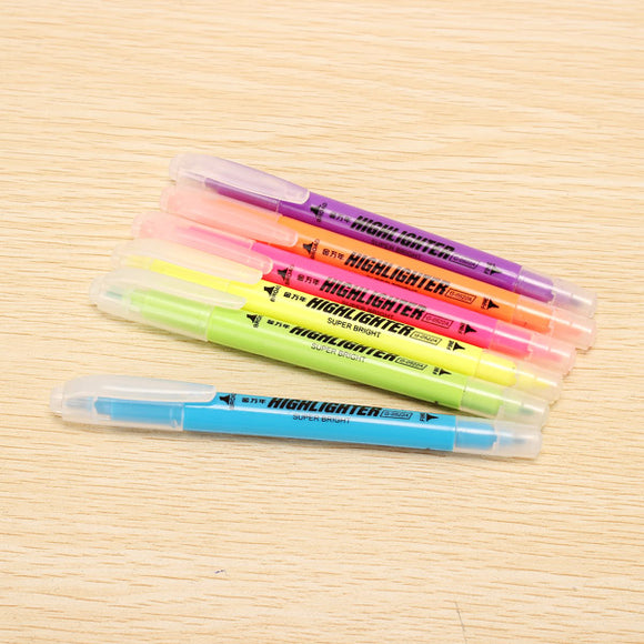 Genvana 6 Color Per Box Fluorescent Pen Double Ended Marker Highlighter