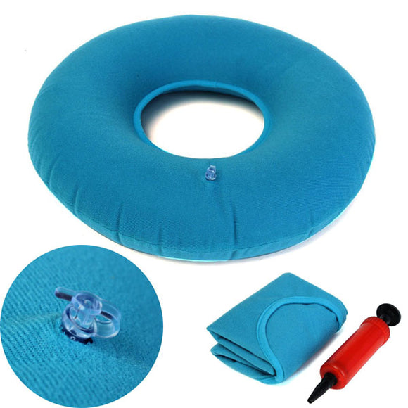 Inflatable Medical Hemorrhoid Rubber Round Seat Cushion Blue PVC Pillow