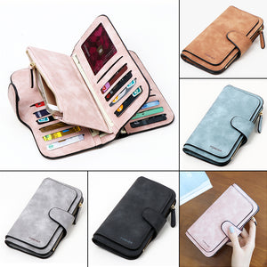 Women Matte PU Leather Large Capacity Long Wallet for iPhone Mobile Phone Under 4.7 Inch