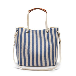 Women Canvas Stripe Bucket Bags Multi-function Crossbody Bag Casual Shoulder Bag Handbag