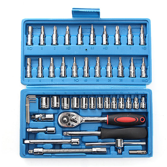 46Pcs Drive Heavy Duty Telescopic Shaft Ratchet Handle Socket Wrench Spanner Set